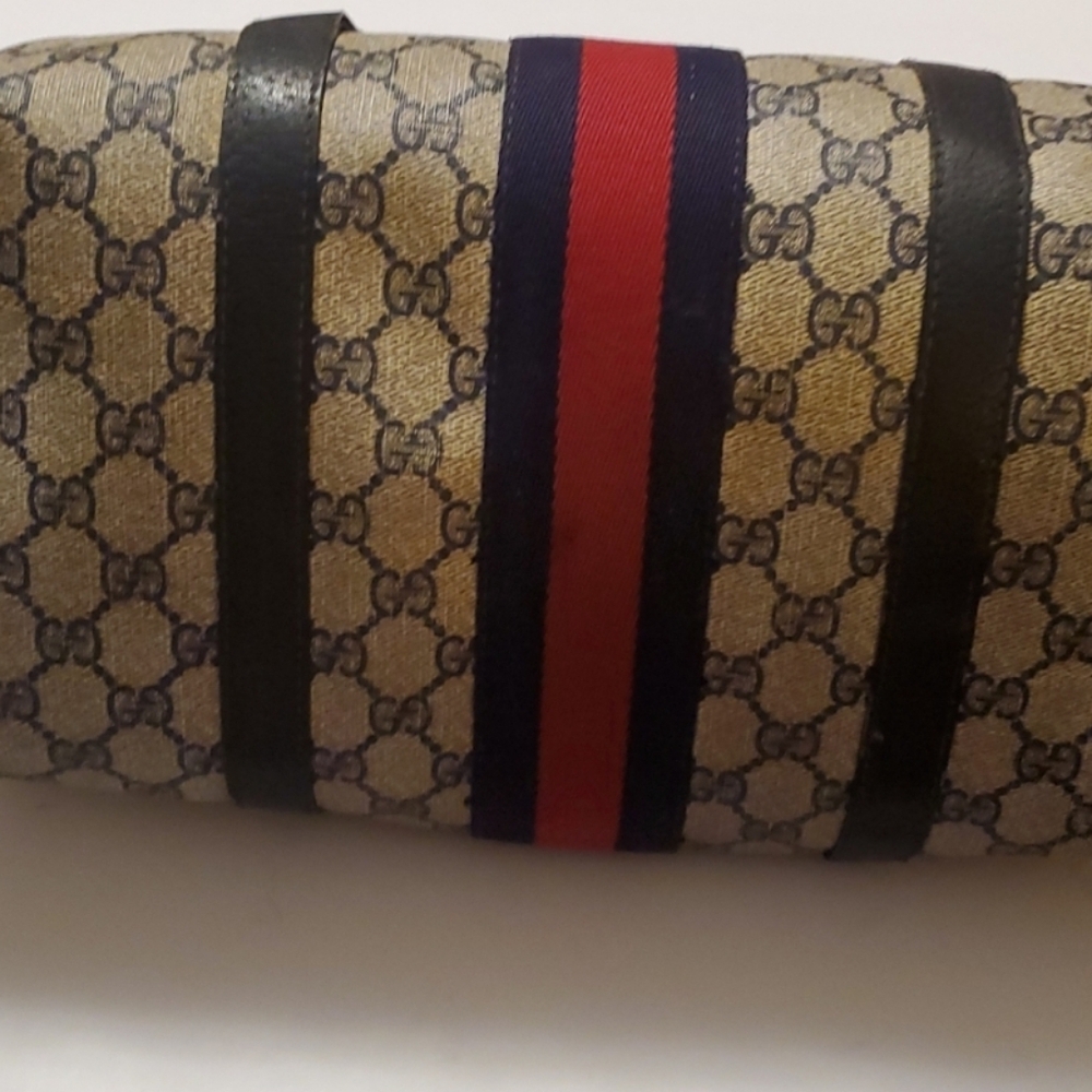 Vintage Authentic Gucci Boston Bag Navy Blue Satchel - Picture 4 of 16